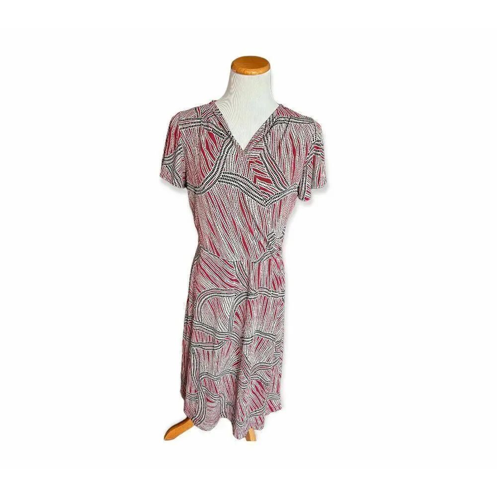 Womens 212 Collection Faux Chic Short Sleeve Geometric Print Wrap Dress - Sz M